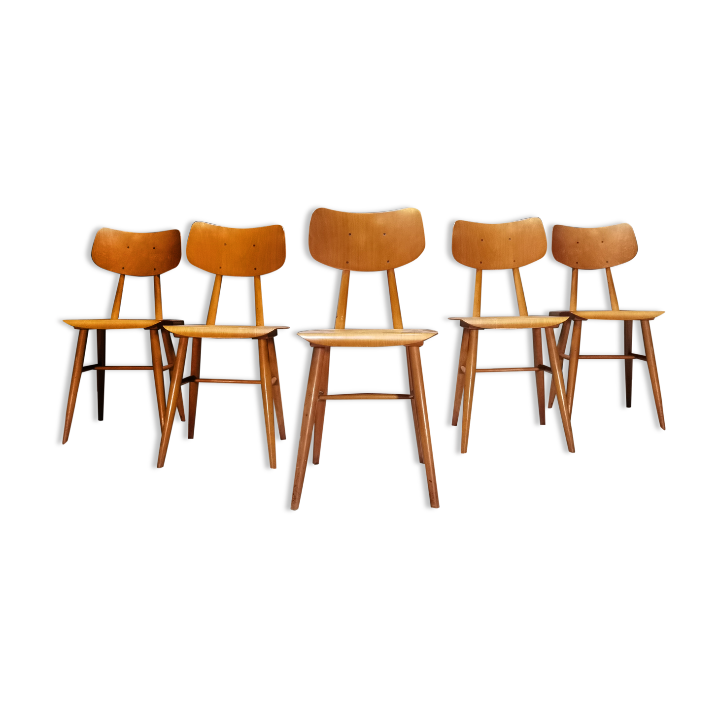 Set of 5 all-wood chairs published by Ton 1960