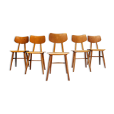 Set of 5 all-wood chairs published by Ton 1960