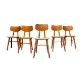 Lot de 5 chaises tout bois éditées par Ton 1960