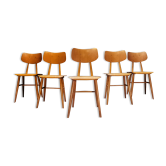 Set of 5 all-wood chairs published by Ton 1960