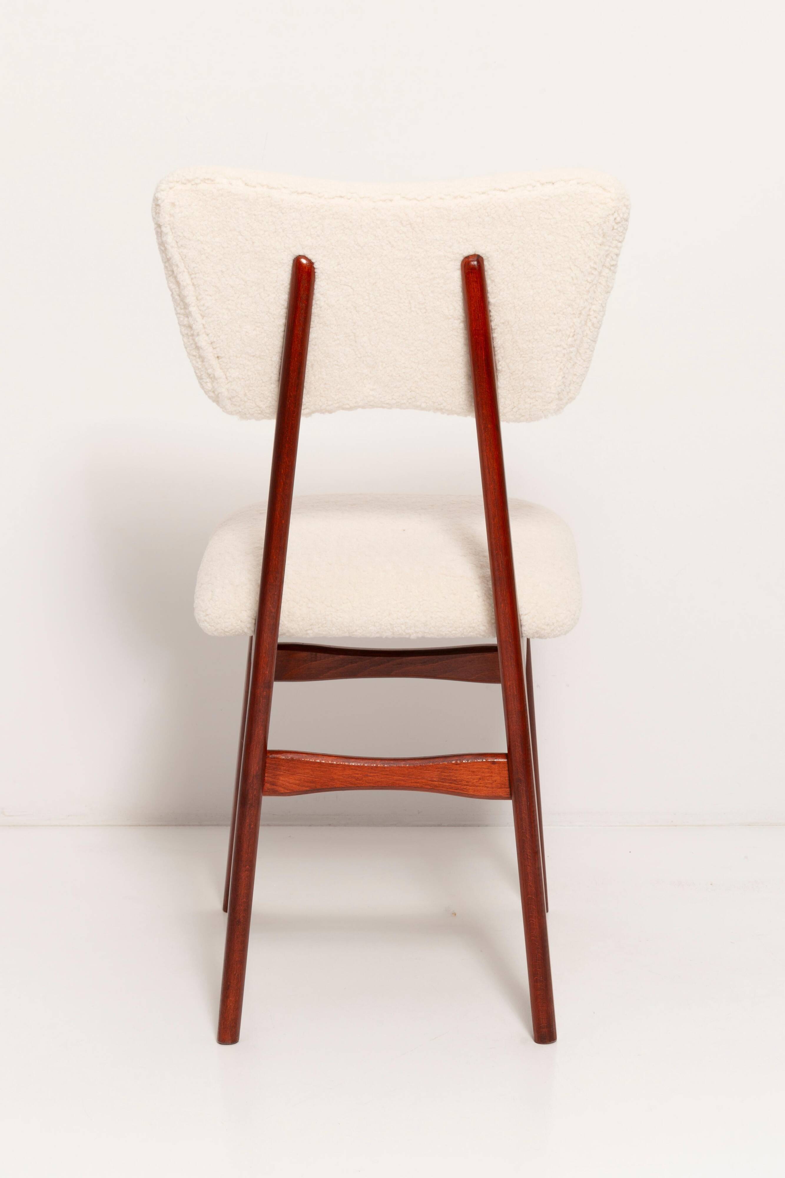 Beech wood armchair in cherry colour with cream boucle fabric - 20th century, Europe, 1960.