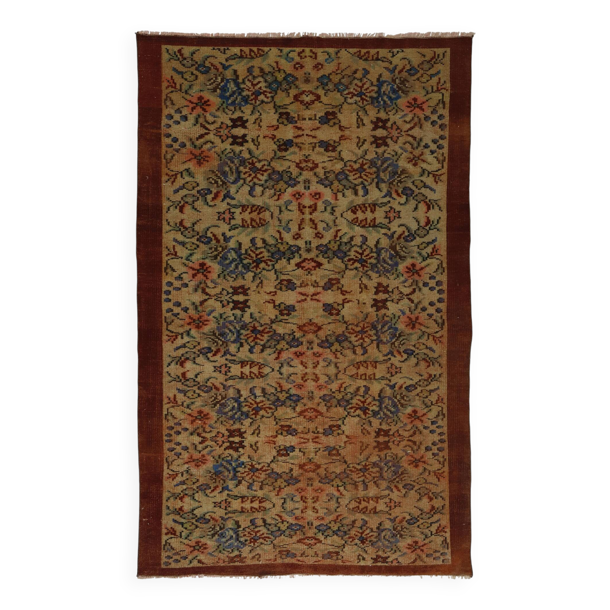 One-of-a-kind turkish handwoven vintage rug - rustic vintage charm 260x 158