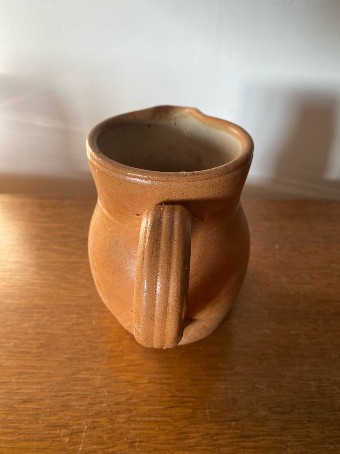 Antique pitcher la poterie des mottes stoneware brown beige vintage kitchen