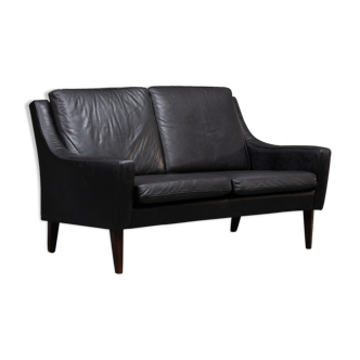Danish 2 seater black leather sofa, 1960s