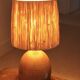 Handcrafted brown ceramic lamp, raffia lampshade, 70s