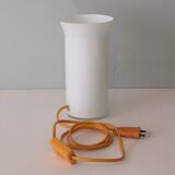Memphis style white opaline cylindrical table lamp, 1970-1980