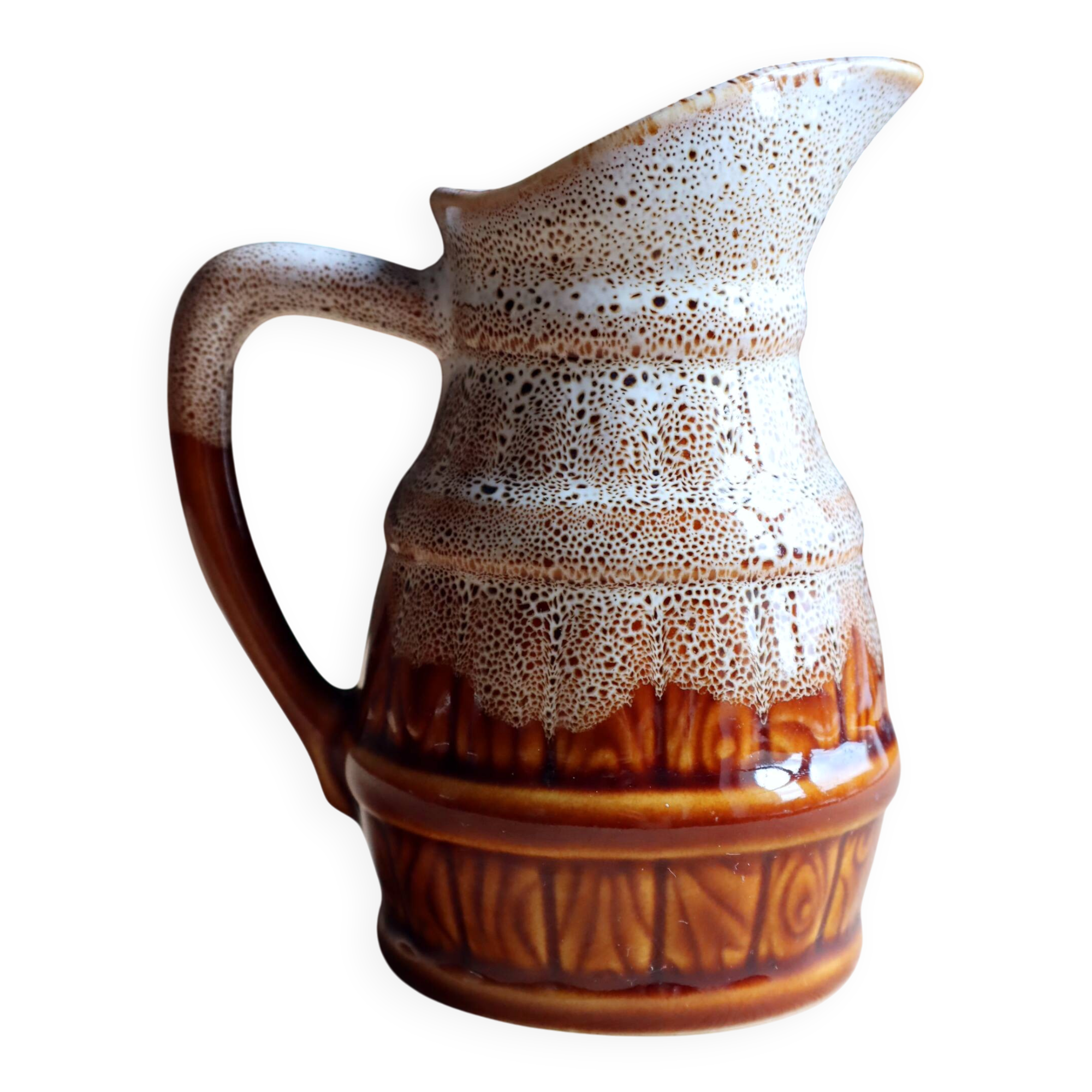 Vintage bistro pitcher Revol France D63 – Flamed ceramic "Tonneau Moussa"