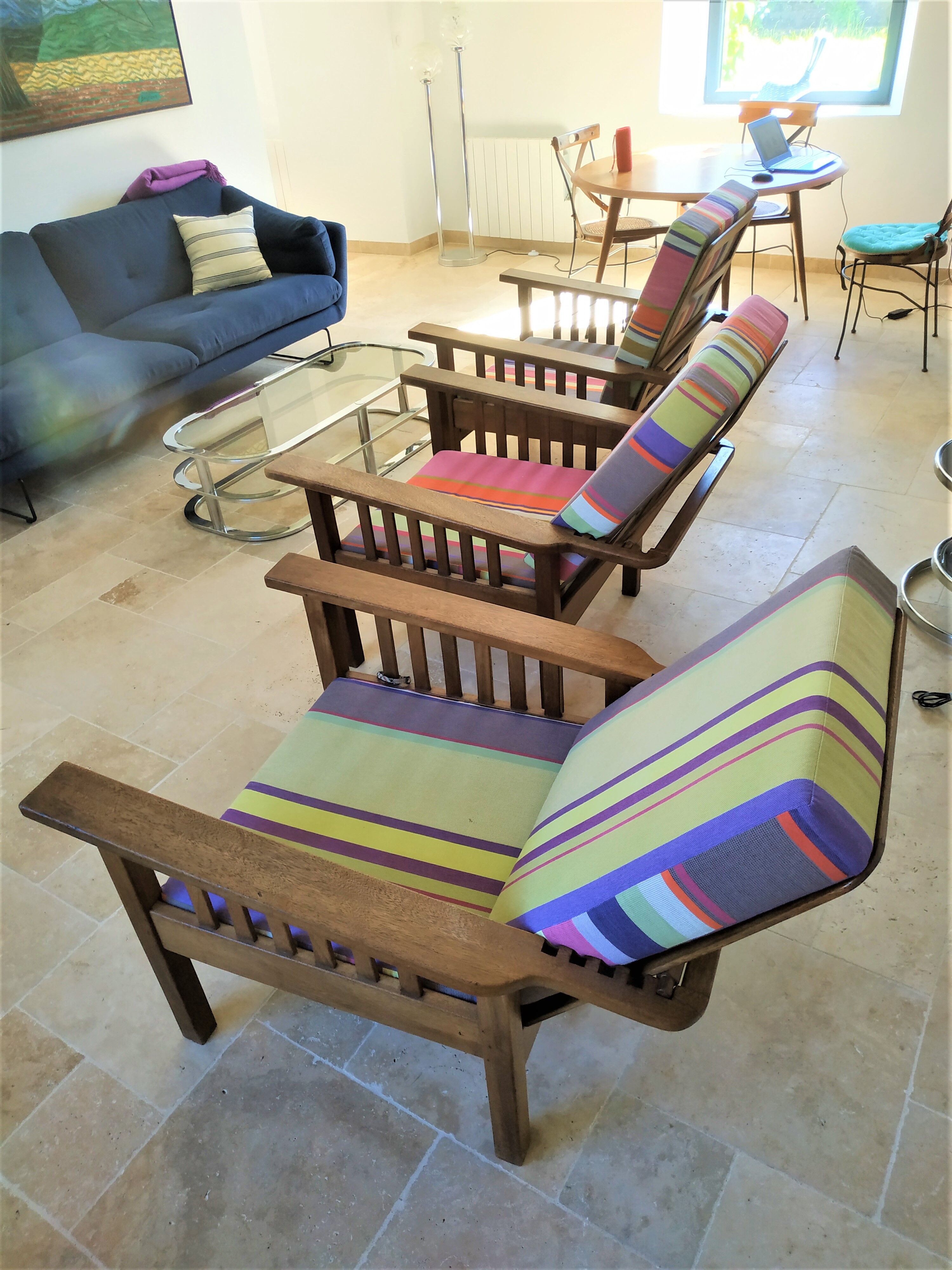 Morris armchairs reclining backrest in exotic wood