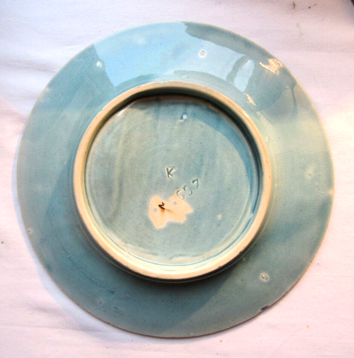 6 blue asparagus plates in slip from Lunéville KG Art Deco