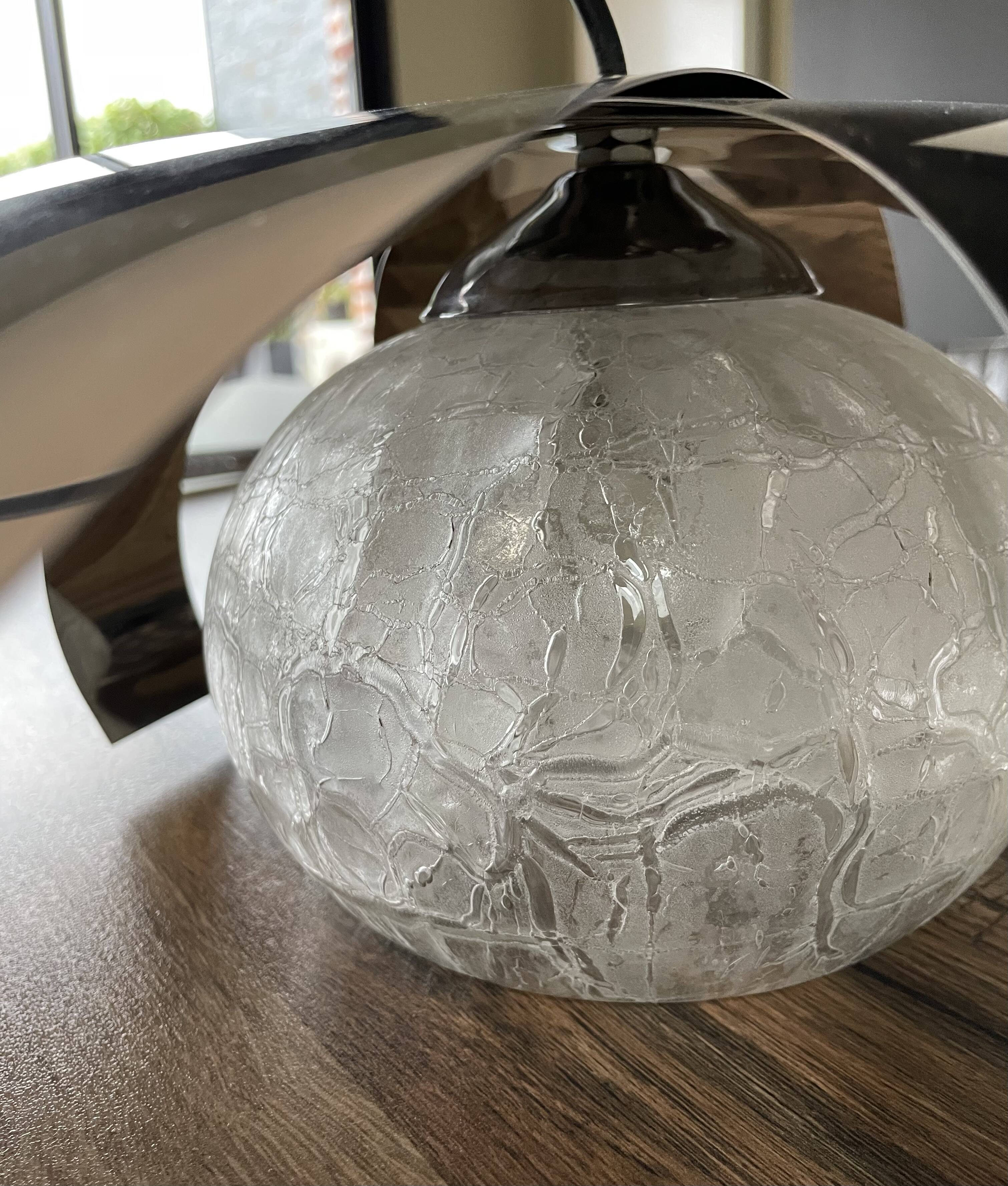 Chrome metal/glass chandelier pendant light from the 70s