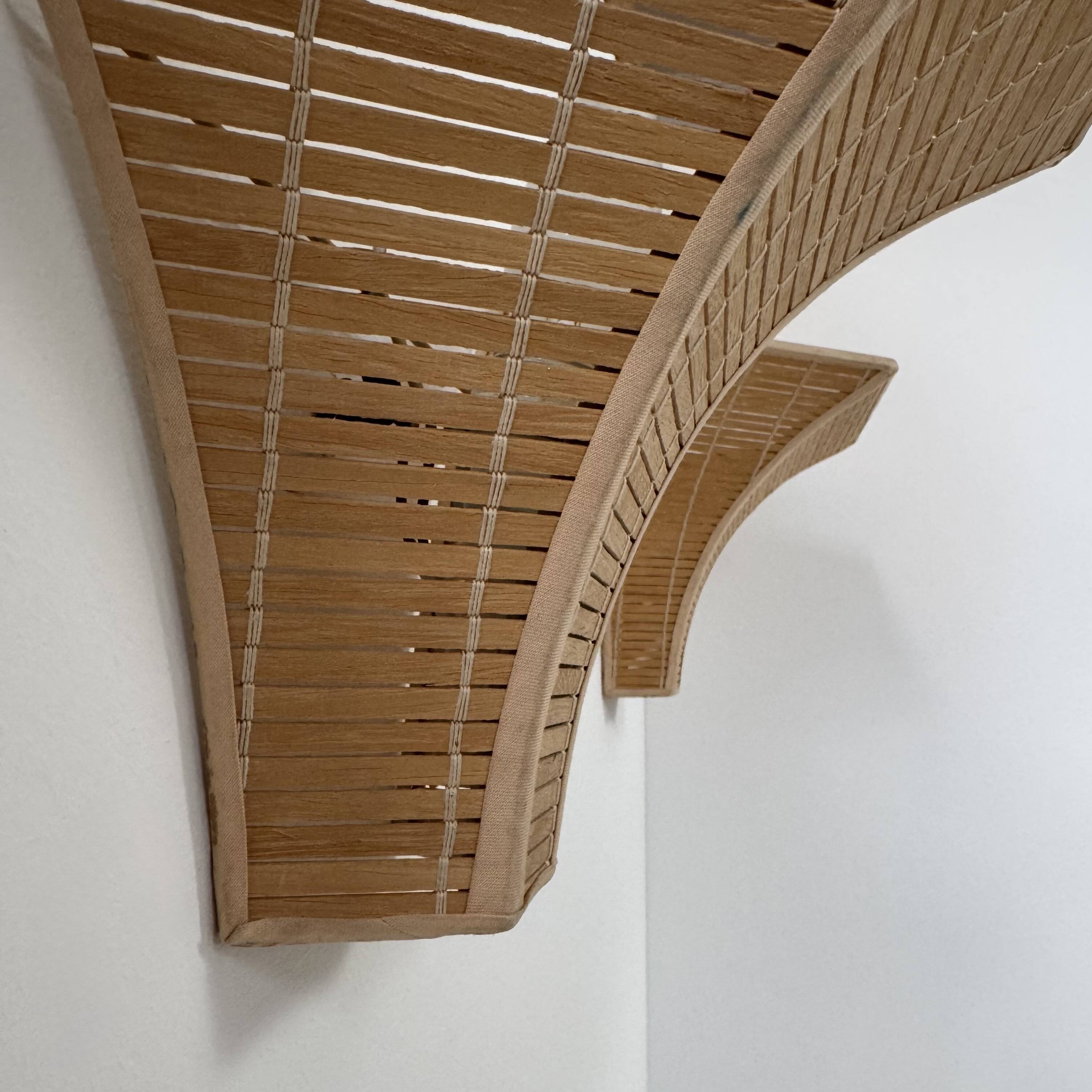 Pair of vintage wall lights, wooden slats, France, 1980.