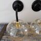 Pair of vintage electrified smoked glass wall lamps