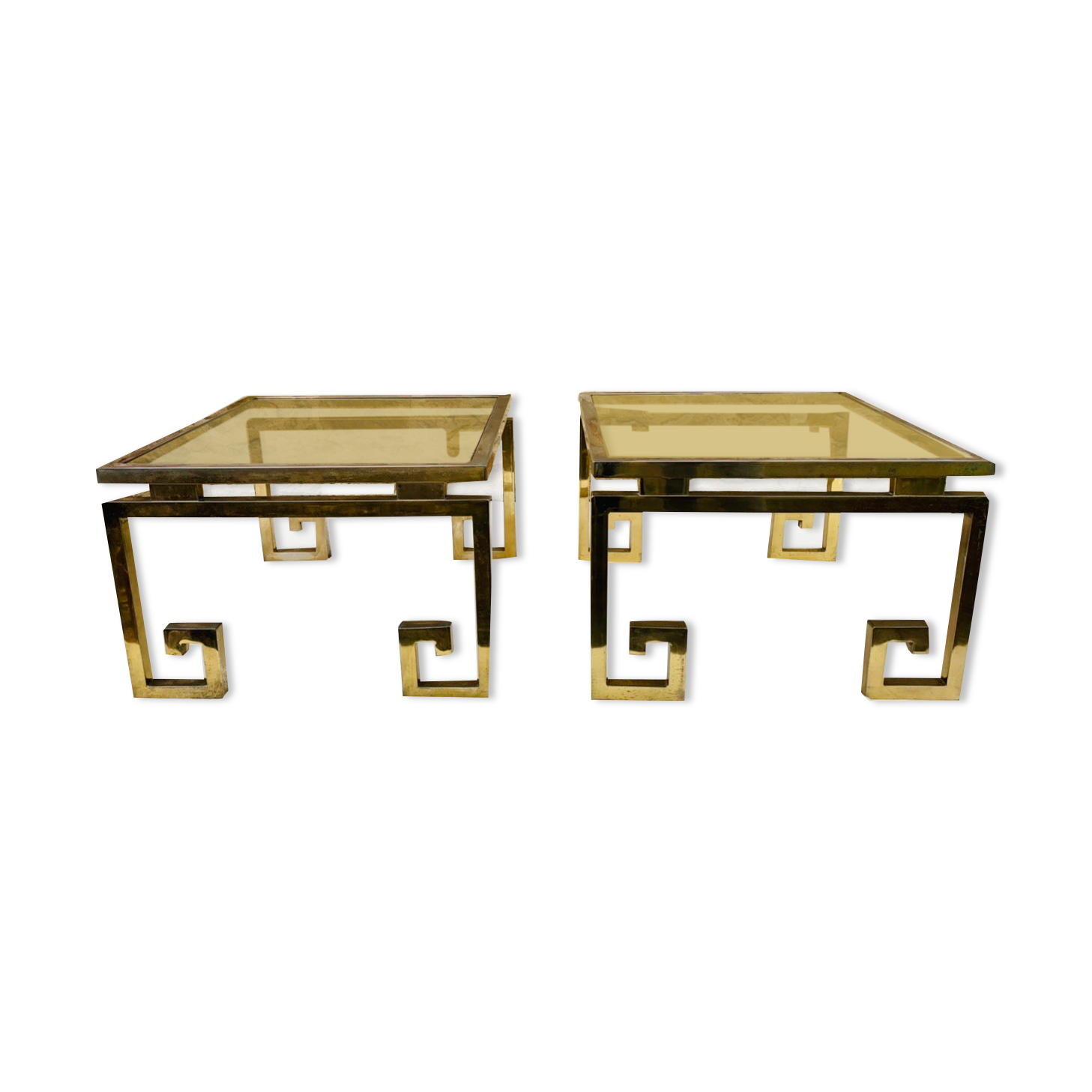Paire de tables d’appoint laiton et verre circa 1970/80
