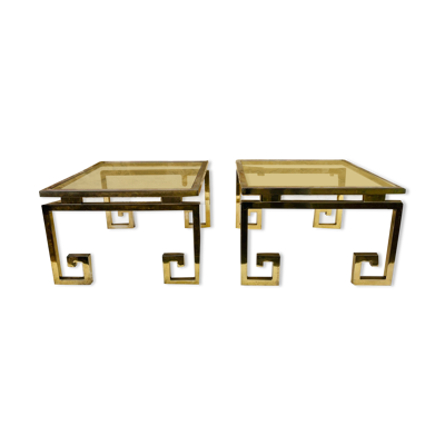 Paire de tables d’appoint laiton et verre circa 1970/80