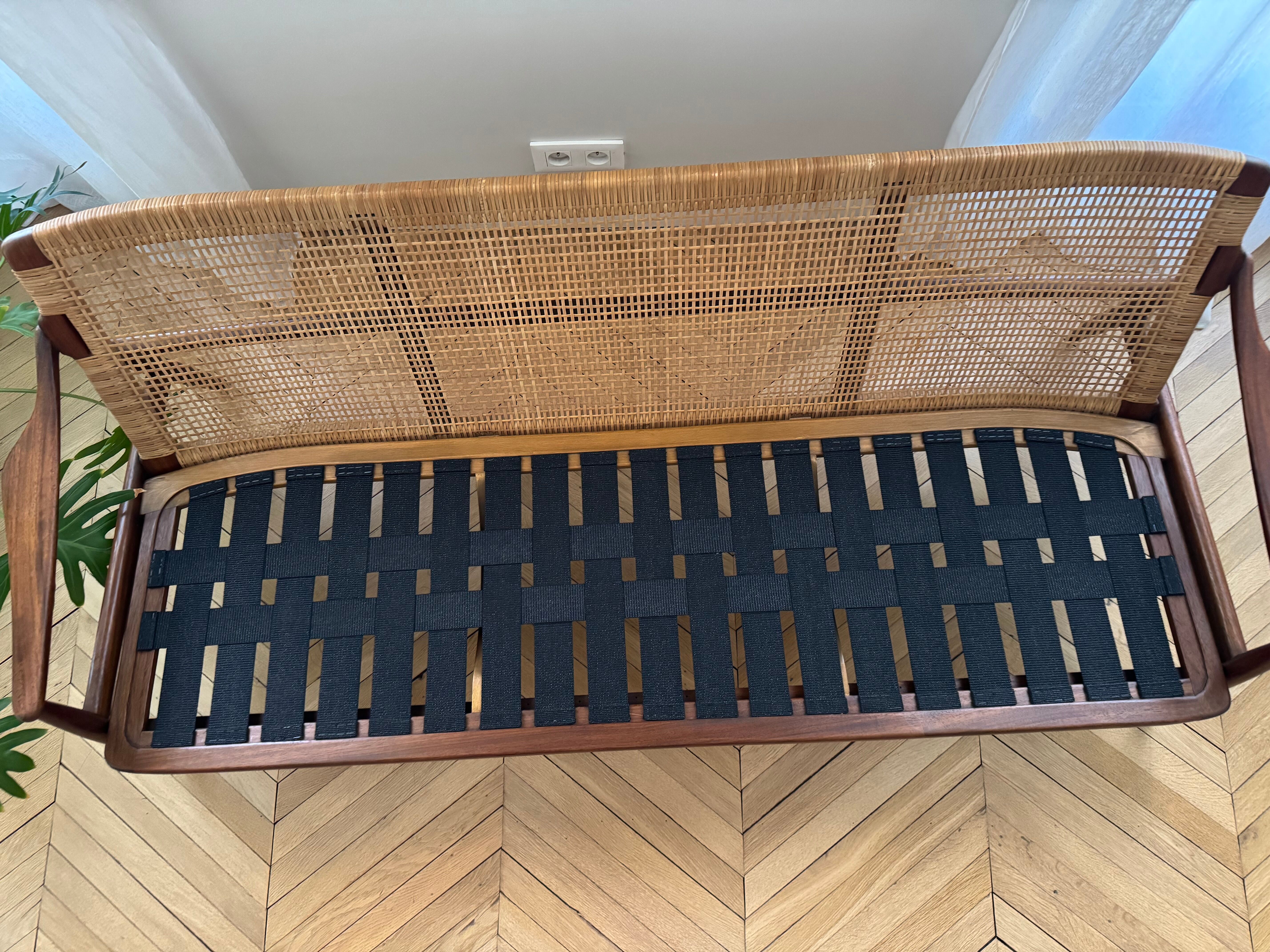 Sofa Series 400 Mid-Century in Teak with Rattan Backrest by Hartmut Lohm