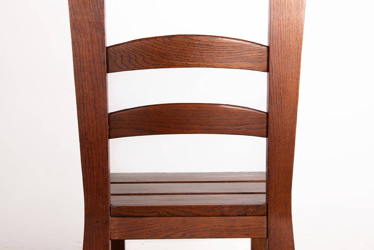 Set of 6 large Brutalist chairs in solid oak from the 1950s.