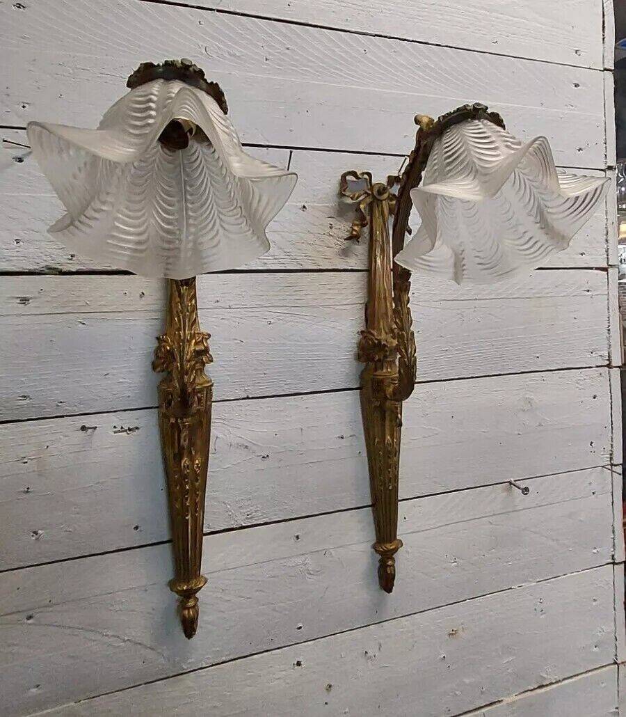 Louis xvi style wall lights in bronze (pair)