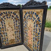 Folding screen in black-painted wood, 19th century