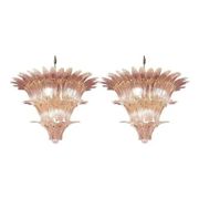Luxury Pair of Pink “Palmette” Murano Glass Chandeliers in Mid-Century