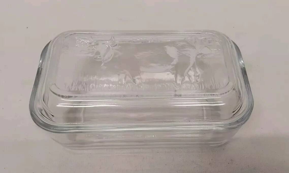 Vintage Cow Pattern Glass Butter Dish