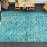 Turkish oushak 6x9 aqua rug for bedroom -aqua vintage rug aqua moon.133