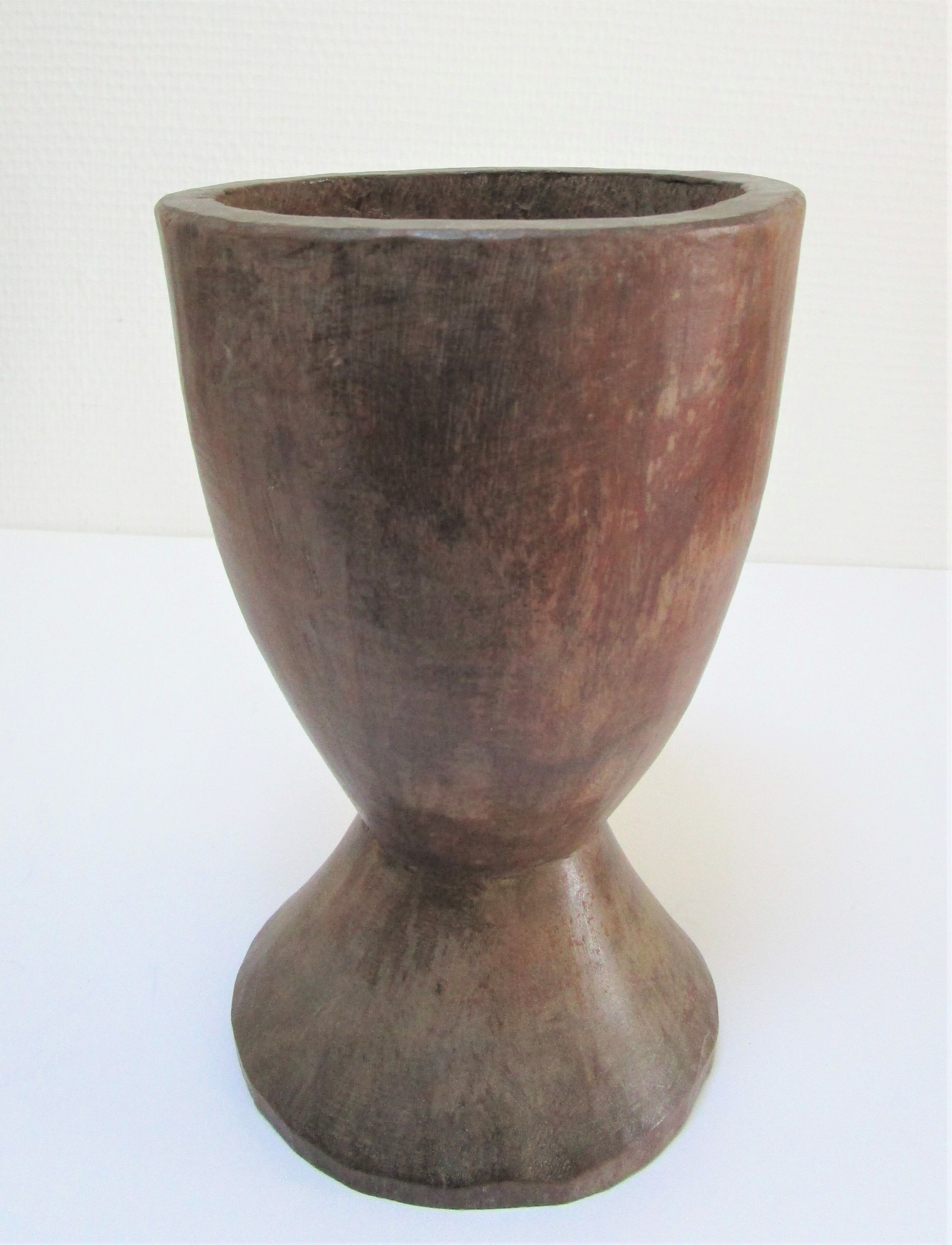 solid wood vase carved brutalist vintage