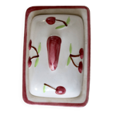 Vintage butter dish in slip and earthenware - Cherry pattern