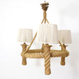 Three-light braided rope pendant light, 1950-1960.