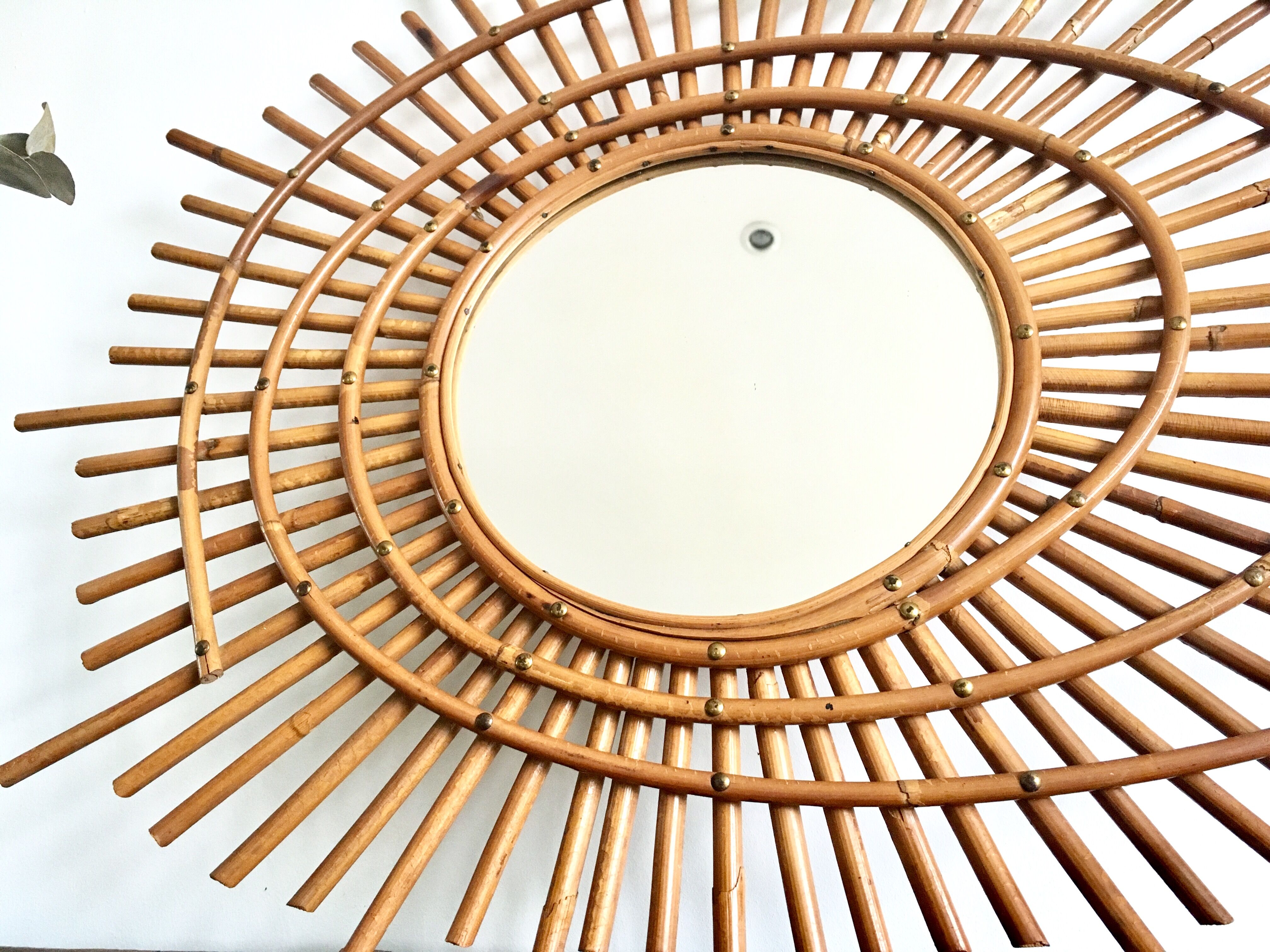 Sun mirror in rattan made in 1960