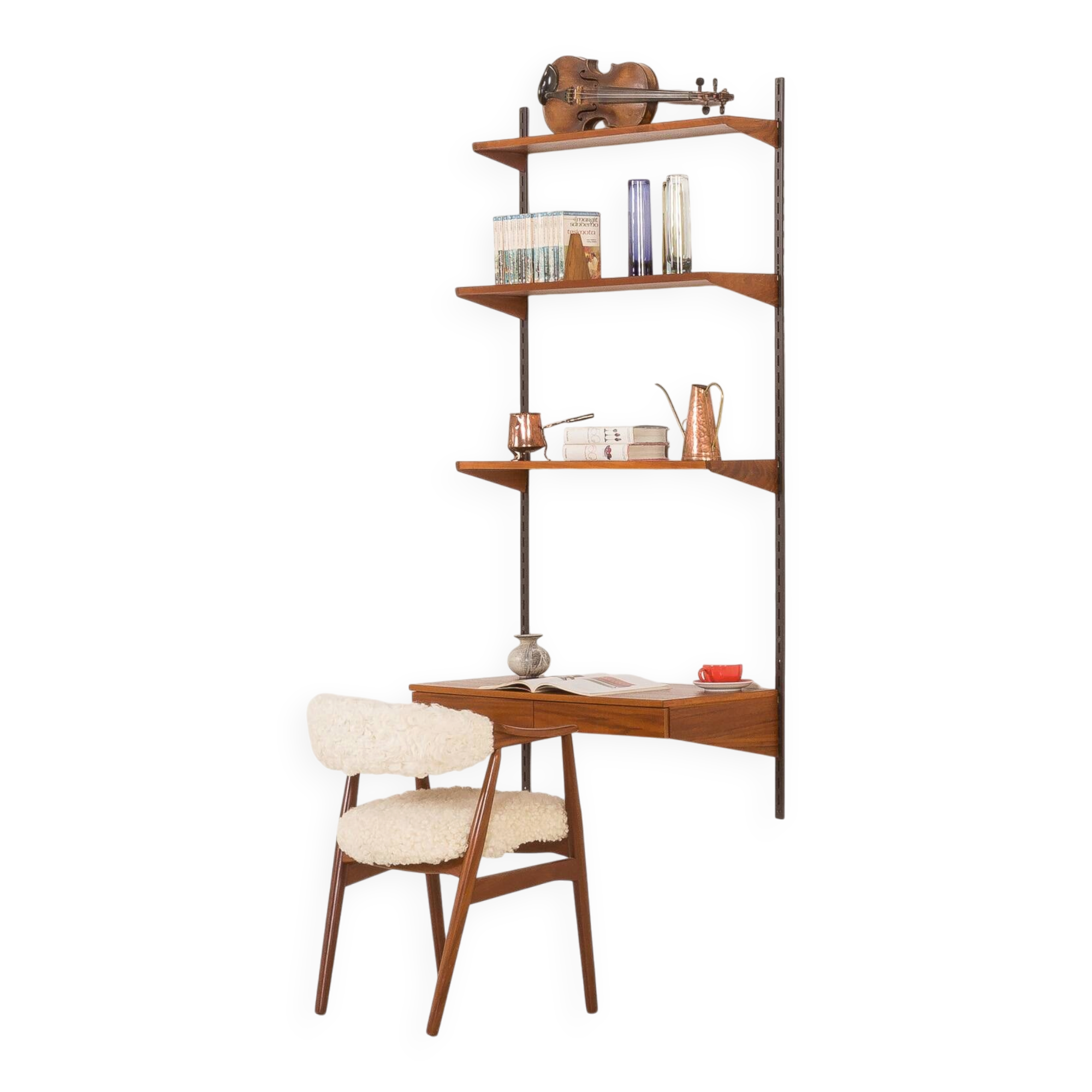 Kai Kristiansen teak shelving unit with a desk, FM Mobler, Denmark, 1960s