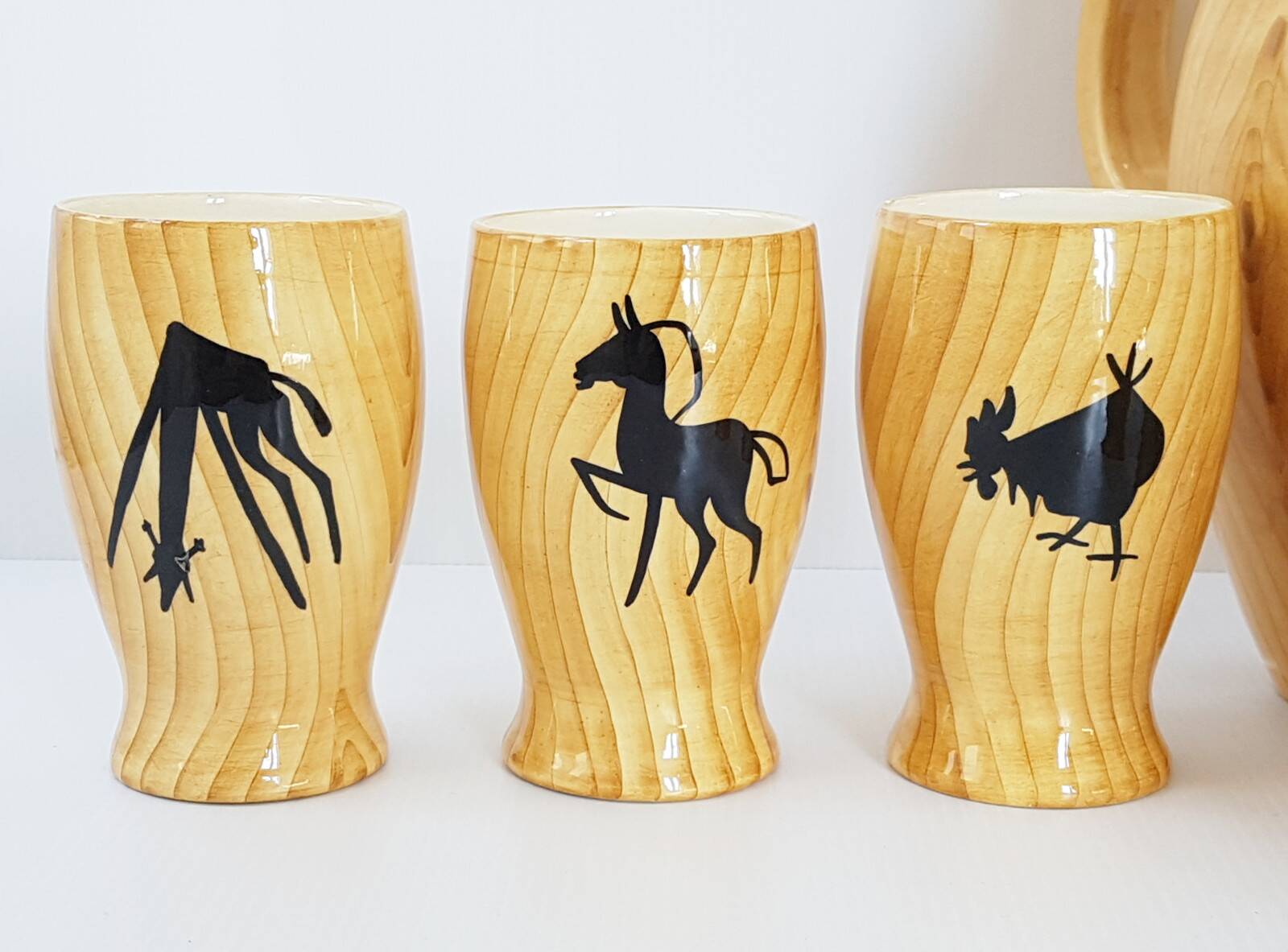 Service a orangeade grandjean jourdan vallauris ceramic faux-wood 1950 vi