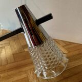 Vintage chandelier in chrome metal, steel and molded glass -3 branches