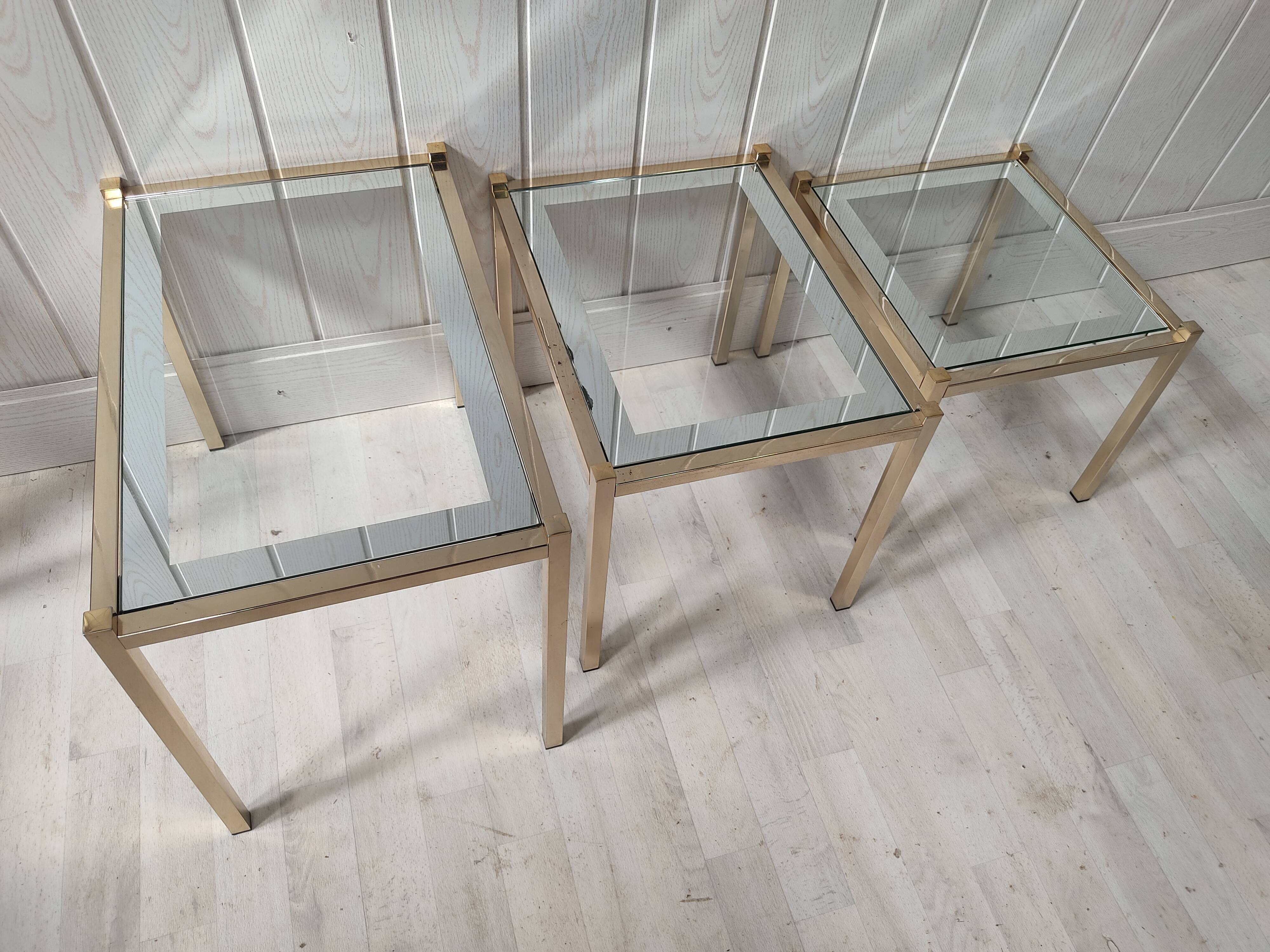 Vintage gilded metal side tables, glass and mirror