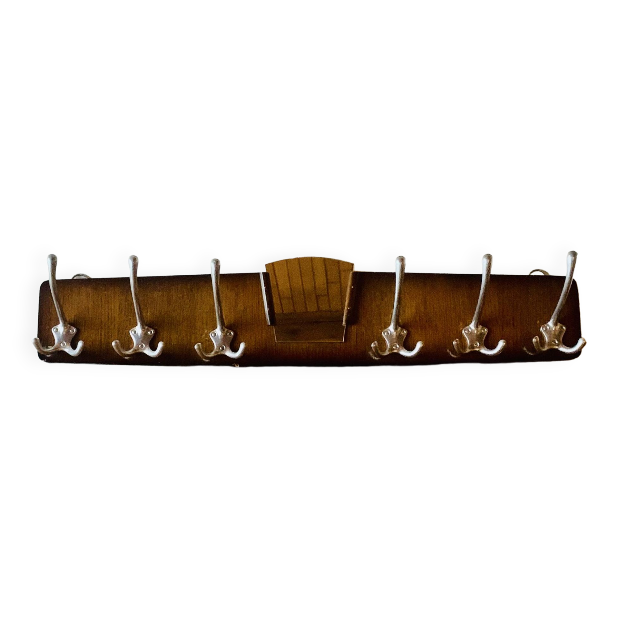 Wooden wall coat rack with vintage mirror - 6 hooks