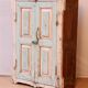 Old art deco cabinet in original turquoise-pink patina Burmese teak