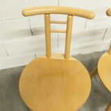 Set of 3 minimalist chairs in light wood, 1980s Italy