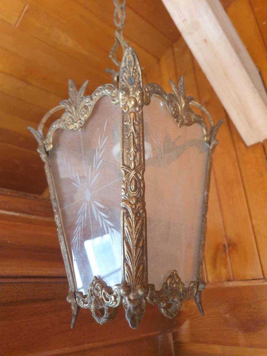 Small chandelier / lantern in bronze with etched glass - Louis XV style