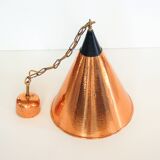 Rare cone - shaped pendant lamp in hammered structed copper - Denmark 1960s.