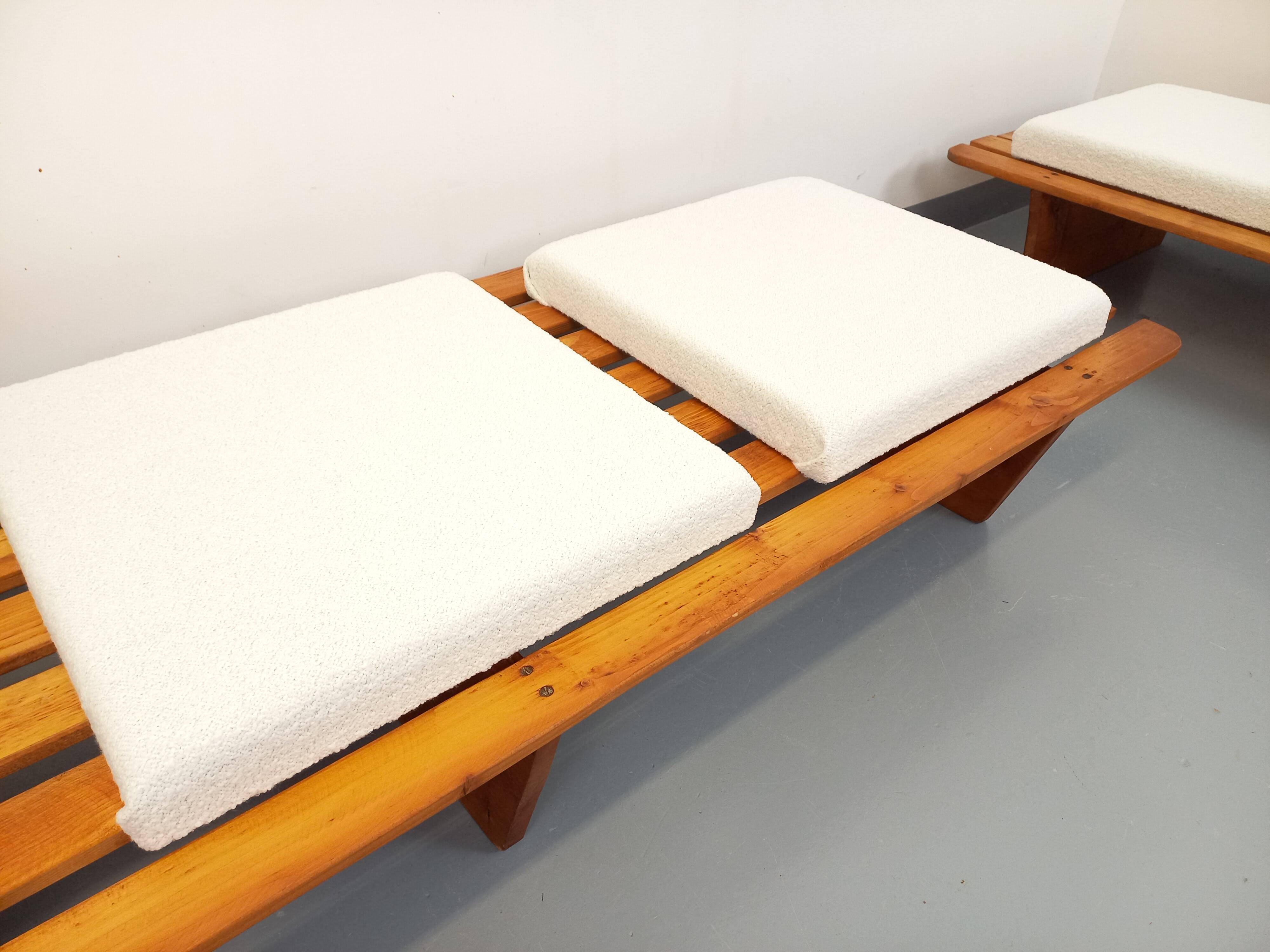 Pair of vintage  Perriand style  pine benches