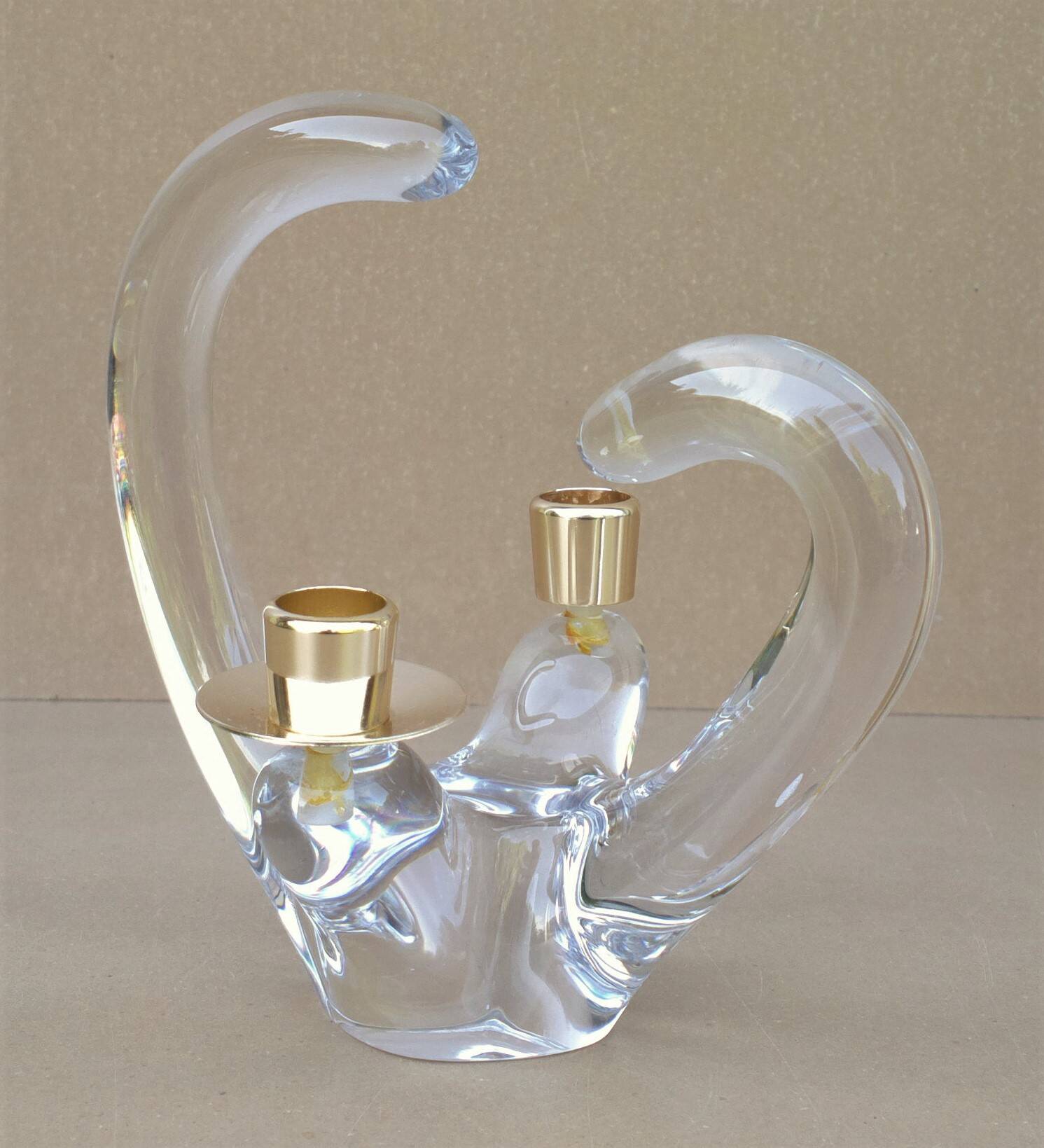 Old 2-light crystal candlestick signed SCHNEIDER FRANCE vintage design from the 60s