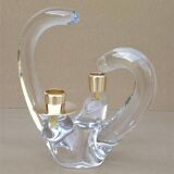 Old 2-light crystal candlestick signed SCHNEIDER FRANCE vintage design from the 60s