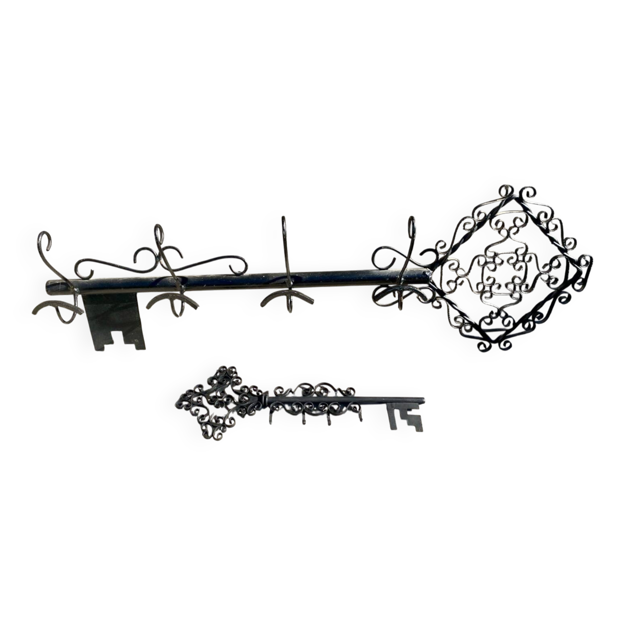 Key-shaped key holder and coat rack set, wrought iron
