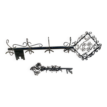 Ensemble Porte-clefs et porte manteau en forme de clé, fer forgé