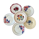 Set of 6 flat plates mismatched Digoin Sarreguemines, Terre de Fer and HBCF 30s
