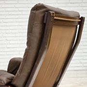 Fauteuil en cuir de meuble marron, années 1970, design scandinave,
