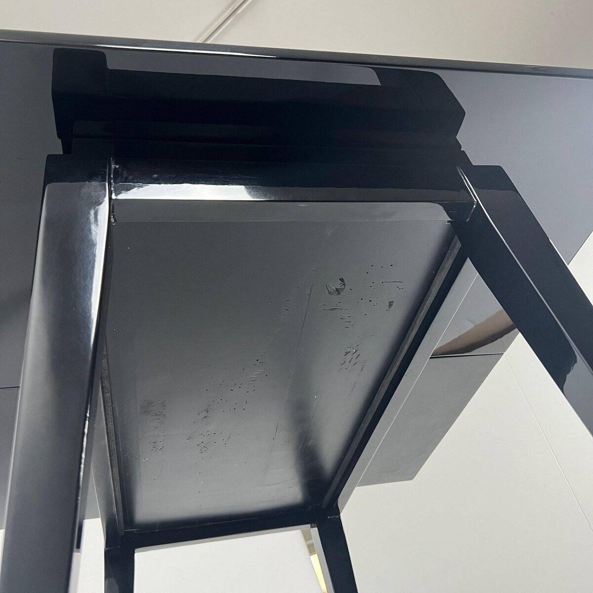 Art Deco Games Table in Black Lacquer, Red and Black Leather, France, 1930s