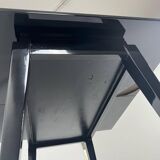 Art Deco Games Table in Black Lacquer, Red and Black Leather, France, 1930s