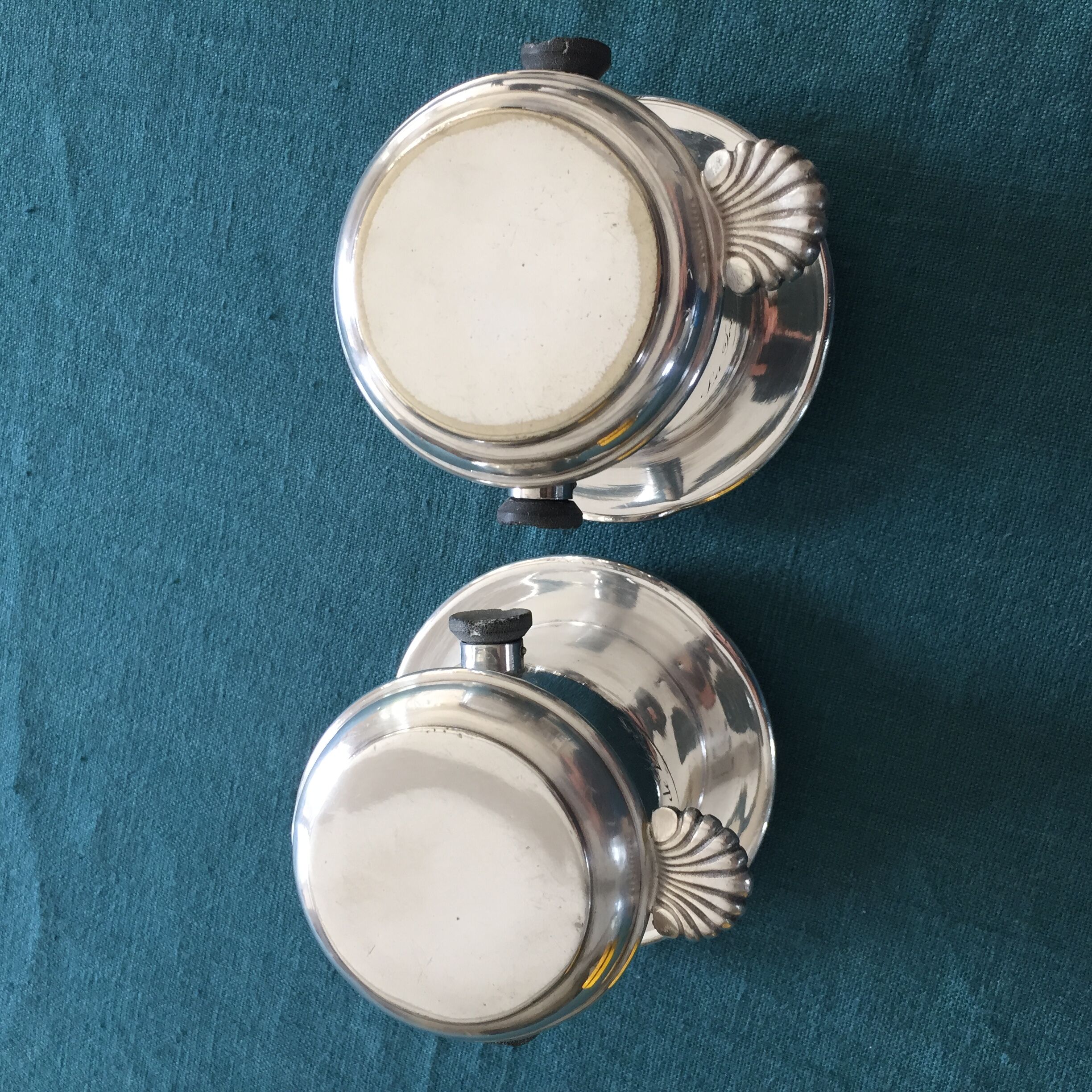 Duo of old coffee filters in silver metal Félix Frères