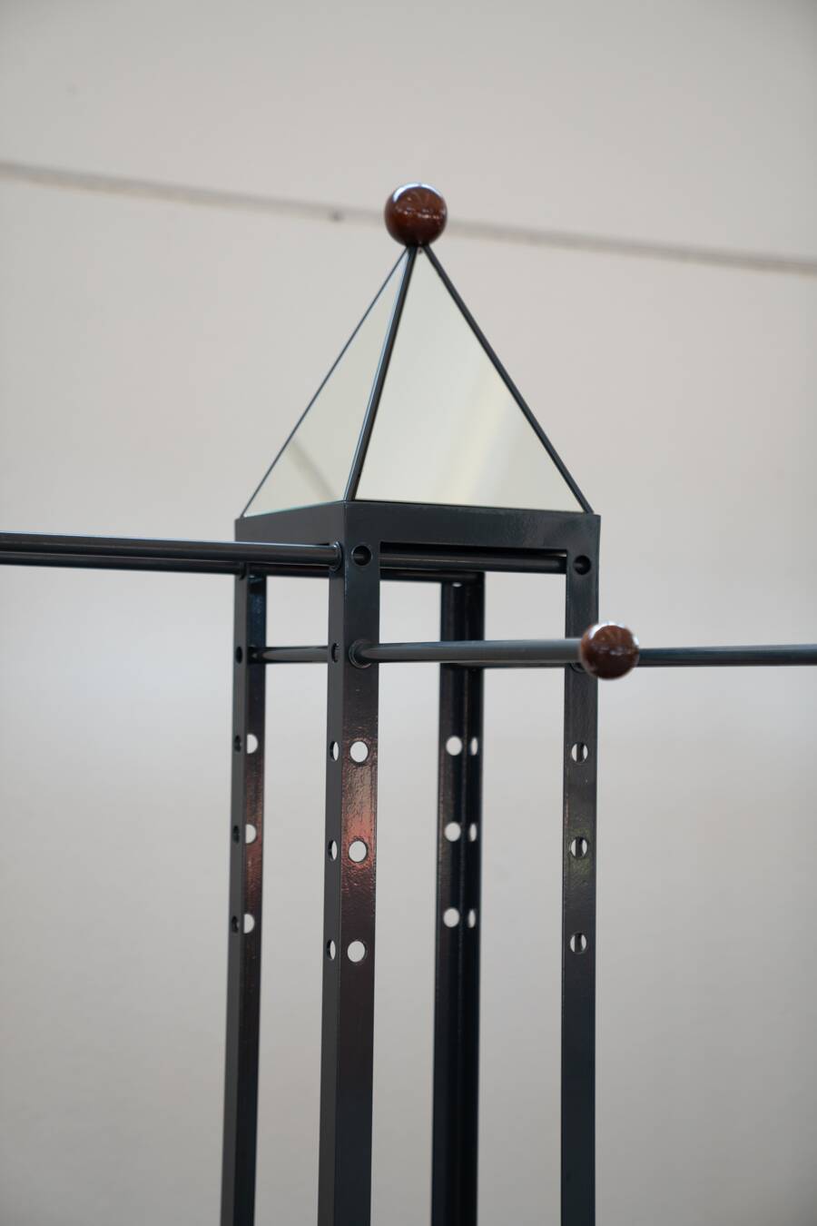 Wooden and brass coat rack, set of 4, 1970s