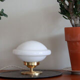 Bedside lamp desk brass globe opaline glass white art deco old